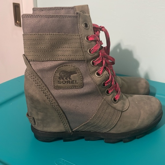 Sorel PDX Lace up Wedge Lexie Wedge Quarry Pink Leather Canvas 8 - Picture 5 of 8